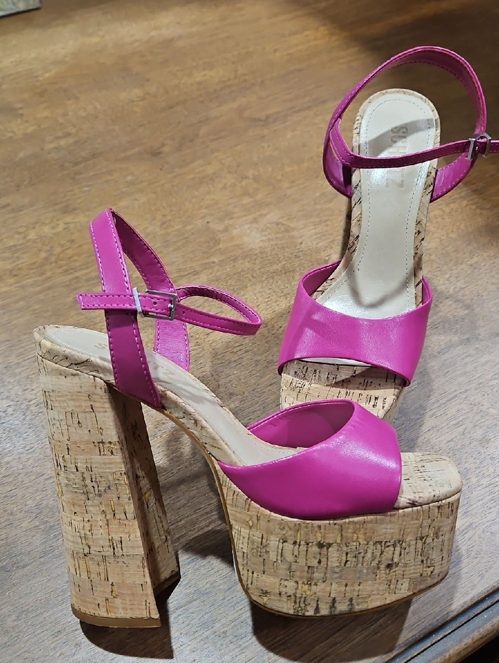😍Schultz Fuchsia Pink Platform Sandals with Cork Block Heel